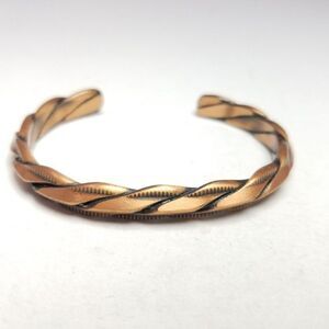 Vintage Copper Color Cuff Bracelet, Flat Rope Twist Design, Unisex Estate